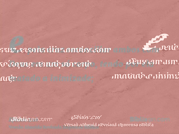 e pela cruz reconciliar ambos com Deus em um só corpo, tendo por ela matado a inimizade;