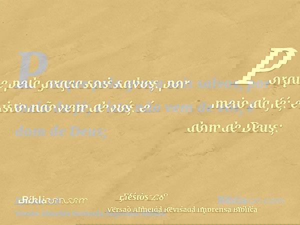 Porque pela graça sois salvos, por meio da fé; e isto não vem de vós, é dom de Deus;