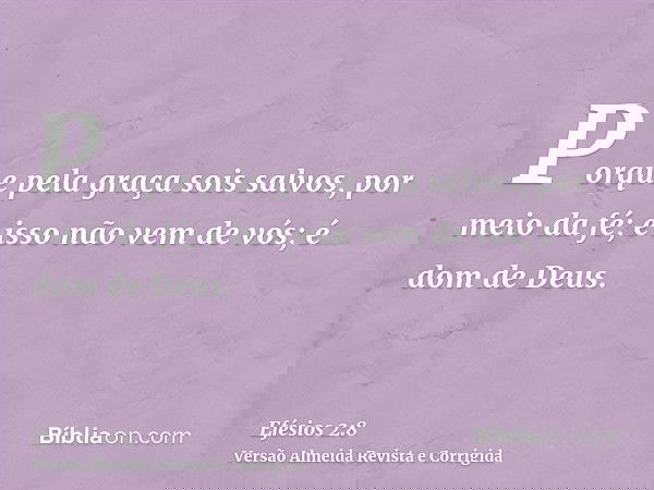 Porque pela graça sois salvos, por meio da fé; e isso não vem de vós; é dom de Deus.