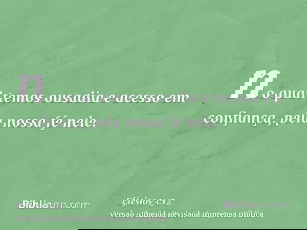 no qual temos ousadia e acesso em confiança, pela nossa fé nele.