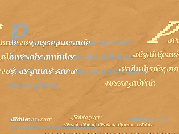 Portanto vos peço que não desfaleçais diante das minhas tribulações por vós, as quais são a vossa glória.