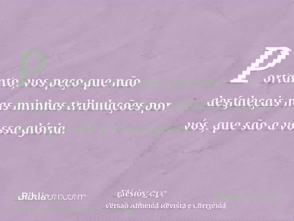 Portanto, vos peço que não desfaleçais nas minhas tribulações por vós, que são a vossa glória.