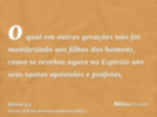 o qual em outras gerações não foi manifestado aos filhos dos homens, como se revelou agora no Espírito aos seus santos apóstolos e profetas,