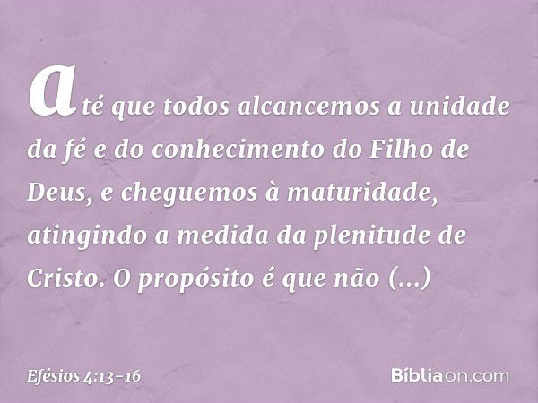 até que todos alcancemos a unidade da fé e do conhecimento do Filho de Deus, e cheguemos à maturidade, atingindo a medida da plenitude de Cristo. O propósito é 