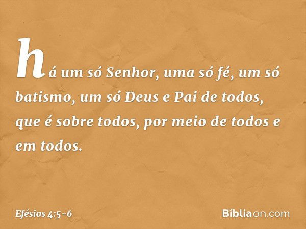 há um só Senhor, uma só fé, um só batismo, um só Deus e Pai de todos, que é sobre todos, por meio de todos e em todos. -- Efésios 4:5-6