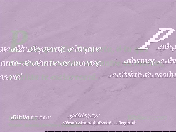 Pelo que diz: Desperta, ó tu que dormes, e levanta-te dentre os mortos, e Cristo te esclarecerá.