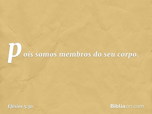 pois somos membros do seu corpo. -- Efésios 5:30