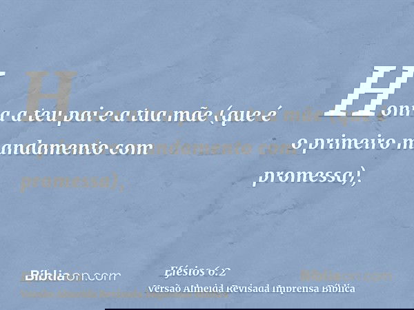 Honra a teu pai e a tua mãe (que é o primeiro mandamento com promessa),