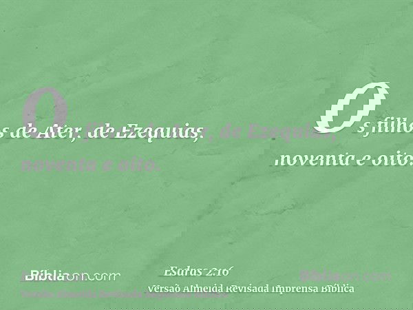 Os filhos de Ater, de Ezequias, noventa e oito.