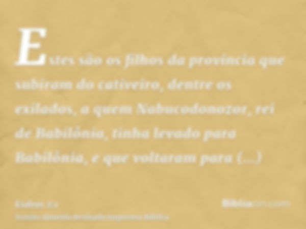 Estes são os filhos da província que subiram do cativeiro, dentre os exilados, a quem Nabucodonozor, rei de Babilônia, tinha levado para Babilônia, e que voltar