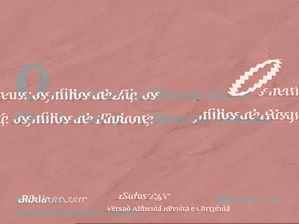 Os netineus: os filhos de Zia, os filhos de Hasufa, os filhos de Tabaote,