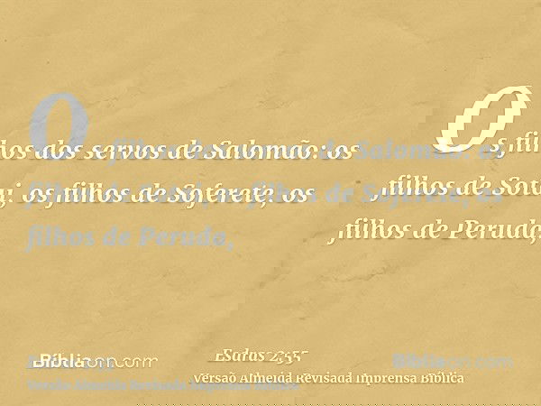 Os filhos dos servos de Salomão: os filhos de Sotai, os filhos de Soferete, os filhos de Peruda,