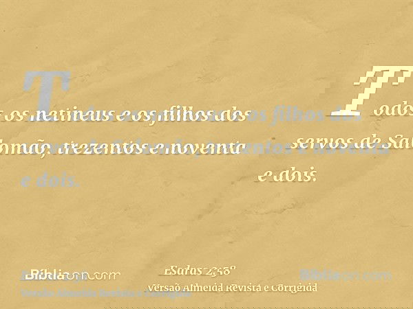 Todos os netineus e os filhos dos servos de Salomão, trezentos e noventa e dois.