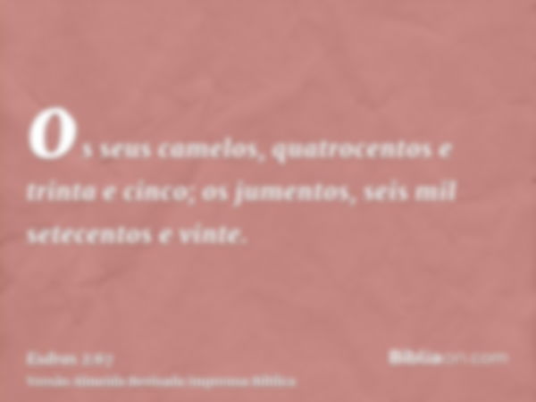 os seus camelos, quatrocentos e trinta e cinco; os jumentos, seis mil setecentos e vinte.