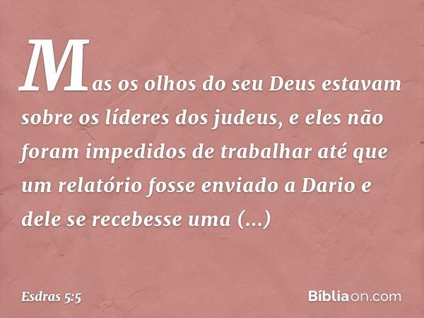 Mas os olhos do seu Deus estavam sobre os líderes dos judeus, e eles não foram impedidos de trabalhar até que um relatório fosse enviado a Dario e dele se receb