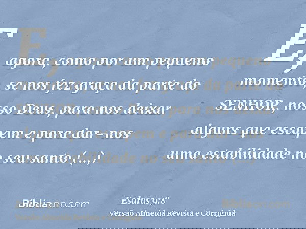 E, agora, como por um pequeno momento, se nos fez graça da parte do SENHOR, nosso Deus, para nos deixar alguns que escapem e para dar-nos uma estabilidade no se