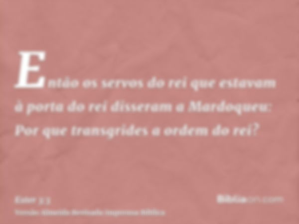 Então os servos do rei que estavam à porta do rei disseram a Mardoqueu: Por que transgrides a ordem do rei?