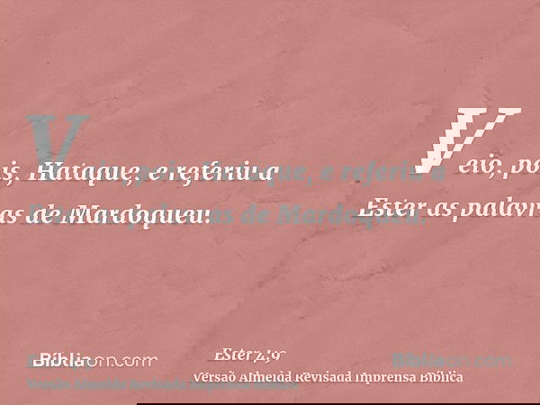 Veio, pois, Hataque, e referiu a Ester as palavras de Mardoqueu.