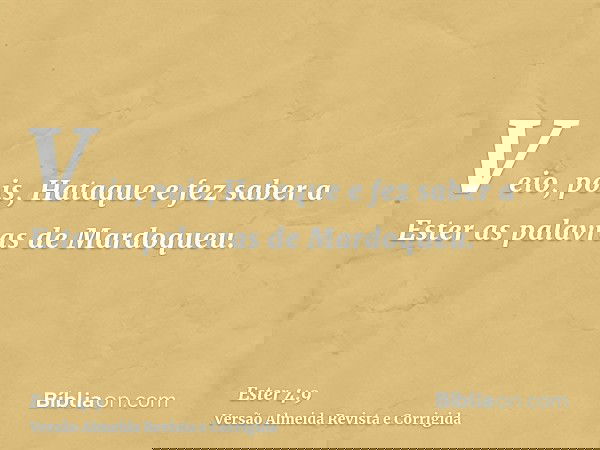 Veio, pois, Hataque e fez saber a Ester as palavras de Mardoqueu.