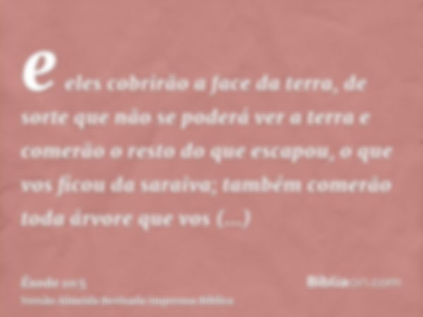 e eles cobrirão a face da terra, de sorte que não se poderá ver a terra e comerão o resto do que escapou, o que vos ficou da saraiva; também comerão toda árvore