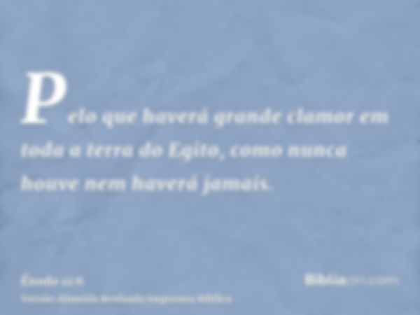 Pelo que haverá grande clamor em toda a terra do Egito, como nunca houve nem haverá jamais.