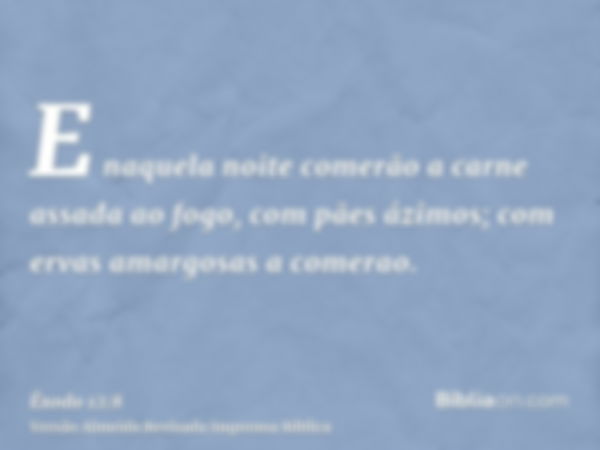 E naquela noite comerão a carne assada ao fogo, com pães ázimos; com ervas amargosas a comerao.