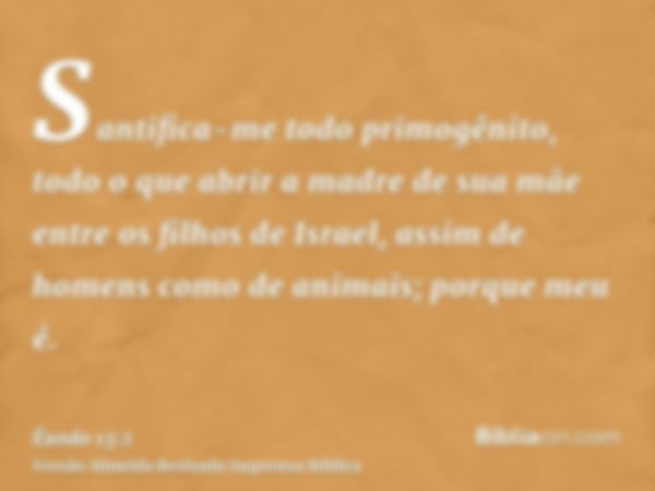 Santifica-me todo primogênito, todo o que abrir a madre de sua mãe entre os filhos de Israel, assim de homens como de animais; porque meu é.