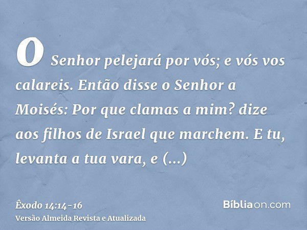 o Senhor pelejará por vós; e vós vos calareis.Então disse o Senhor a Moisés: Por que clamas a mim? dize aos filhos de Israel que marchem.E tu, levanta a tua var