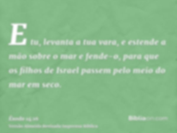 E tu, levanta a tua vara, e estende a mão sobre o mar e fende-o, para que os filhos de Israel passem pelo meio do mar em seco.