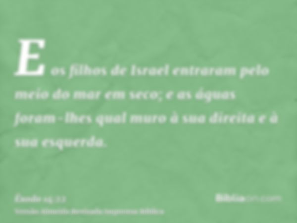 E os filhos de Israel entraram pelo meio do mar em seco; e as águas foram-lhes qual muro à sua direita e à sua esquerda.