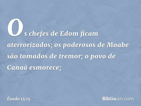 Os chefes de Edom
ficam aterrorizados;
os poderosos de Moabe
são tomados de tremor;
o povo de Canaã esmorece; -- Êxodo 15:15