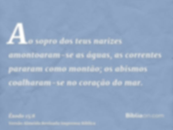 Ao sopro dos teus narizes amontoaram-se as águas, as correntes pararam como montão; os abismos coalharam-se no coração do mar.