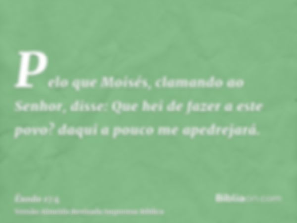 Pelo que Moisés, clamando ao Senhor, disse: Que hei de fazer a este povo? daqui a pouco me apedrejará.