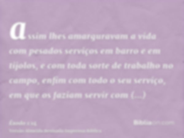 assim lhes amarguravam a vida com pesados serviços em barro e em tijolos, e com toda sorte de trabalho no campo, enfim com todo o seu serviço, em que os faziam 