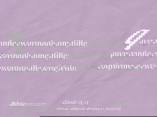 quer tenha escornado um filho, quer tenha escornado uma filha; conforme a este estatuto lhe será feito.