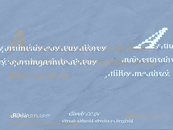 As tuas primícias e os teus licores não retardarás; o primogênito de teus filhos me darás.