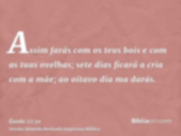 Assim farás com os teus bois e com as tuas ovelhas; sete dias ficará a cria com a mãe; ao oitavo dia ma darás.