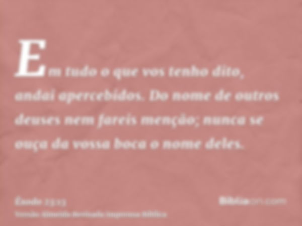 Em tudo o que vos tenho dito, andai apercebidos. Do nome de outros deuses nem fareis menção; nunca se ouça da vossa boca o nome deles.