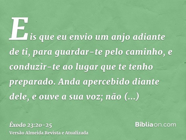 Eis que eu envio um anjo adiante de ti, para guardar-te pelo caminho, e conduzir-te ao lugar que te tenho preparado.Anda apercebido diante dele, e ouve a sua vo