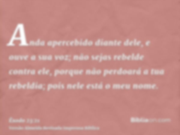 Anda apercebido diante dele, e ouve a sua voz; não sejas rebelde contra ele, porque não perdoará a tua rebeldia; pois nele está o meu nome.