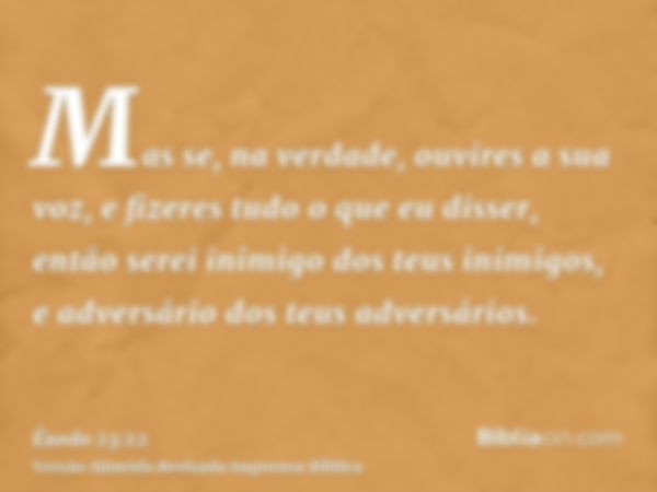 Mas se, na verdade, ouvires a sua voz, e fizeres tudo o que eu disser, então serei inimigo dos teus inimigos, e adversário dos teus adversários.