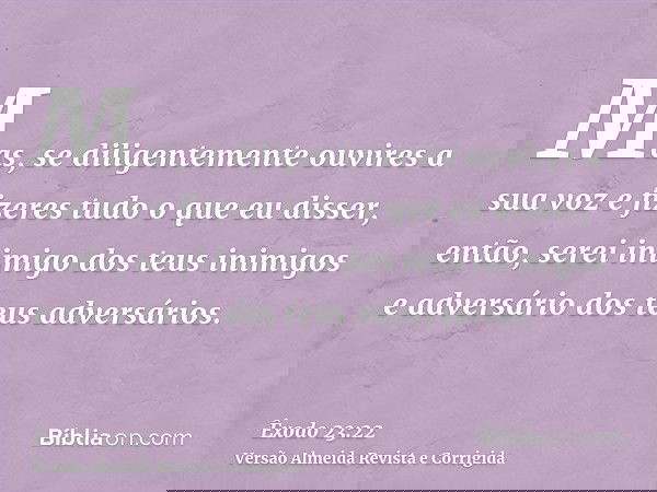 Mas, se diligentemente ouvires a sua voz e fizeres tudo o que eu disser, então, serei inimigo dos teus inimigos e adversário dos teus adversários.