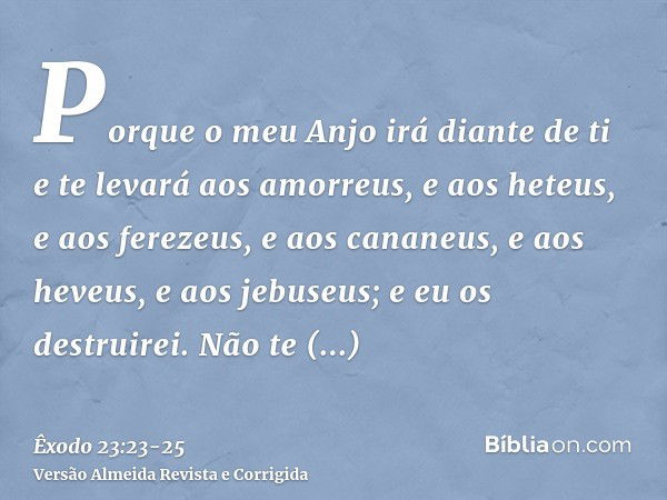 Porque o meu Anjo irá diante de ti e te levará aos amorreus, e aos heteus, e aos ferezeus, e aos cananeus, e aos heveus, e aos jebuseus; e eu os destruirei.Não 