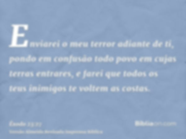 Enviarei o meu terror adiante de ti, pondo em confusão todo povo em cujas terras entrares, e farei que todos os teus inimigos te voltem as costas.