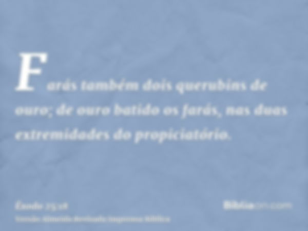 Farás também dois querubins de ouro; de ouro batido os farás, nas duas extremidades do propiciatório.