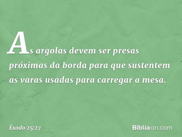 As argolas devem ser presas próximas da borda para que sustentem as varas usadas para carregar a mesa. -- Êxodo 25:27