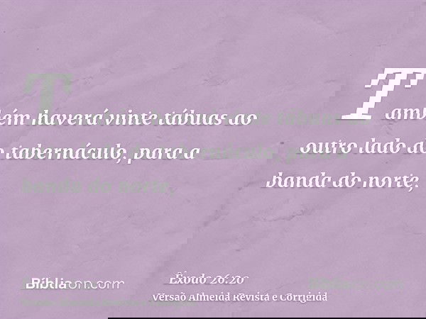 Também haverá vinte tábuas ao outro lado do tabernáculo, para a banda do norte,