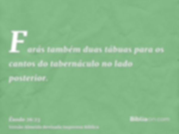 Farás também duas tábuas para os cantos do tabernáculo no lado posterior.