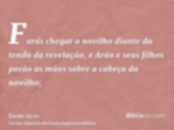 Farás chegar o novilho diante da tenda da revelação, e Arão e seus filhos porão as mãos sobre a cabeça do novilho;