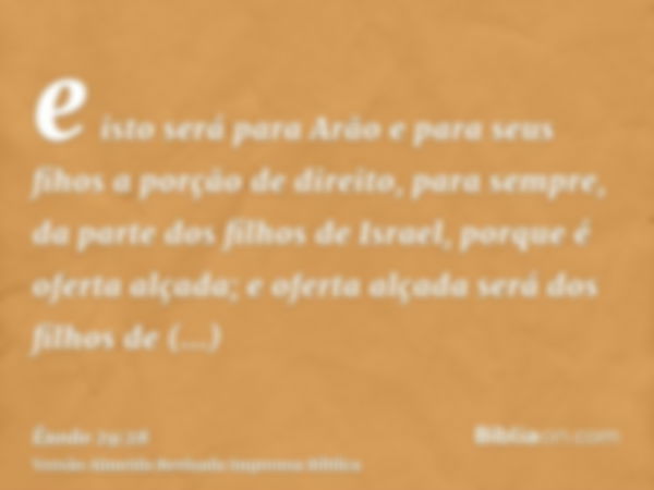 e isto será para Arão e para seus fihos a porção de direito, para sempre, da parte dos filhos de Israel, porque é oferta alçada; e oferta alçada será dos filhos